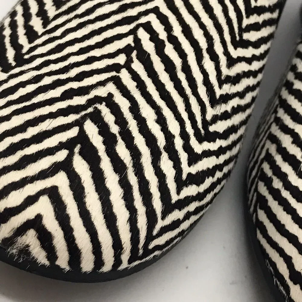 Vionic Willa Calf Hair Leather Zebra Flats Women's 6.5 Slip On Black &White Shoe